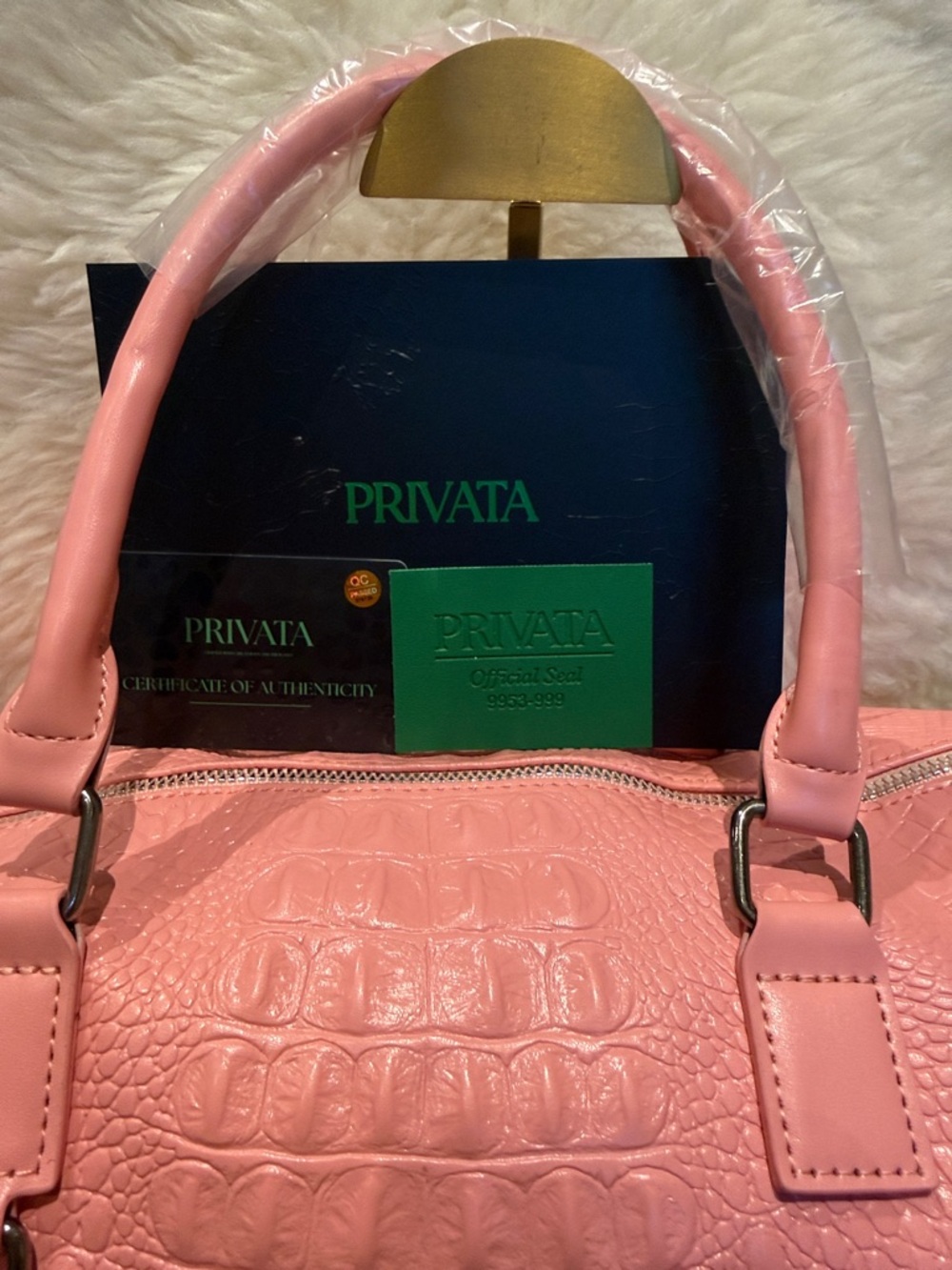 Privata Pink Croc-Embossed Duffel Bag - Picture 4 of 6